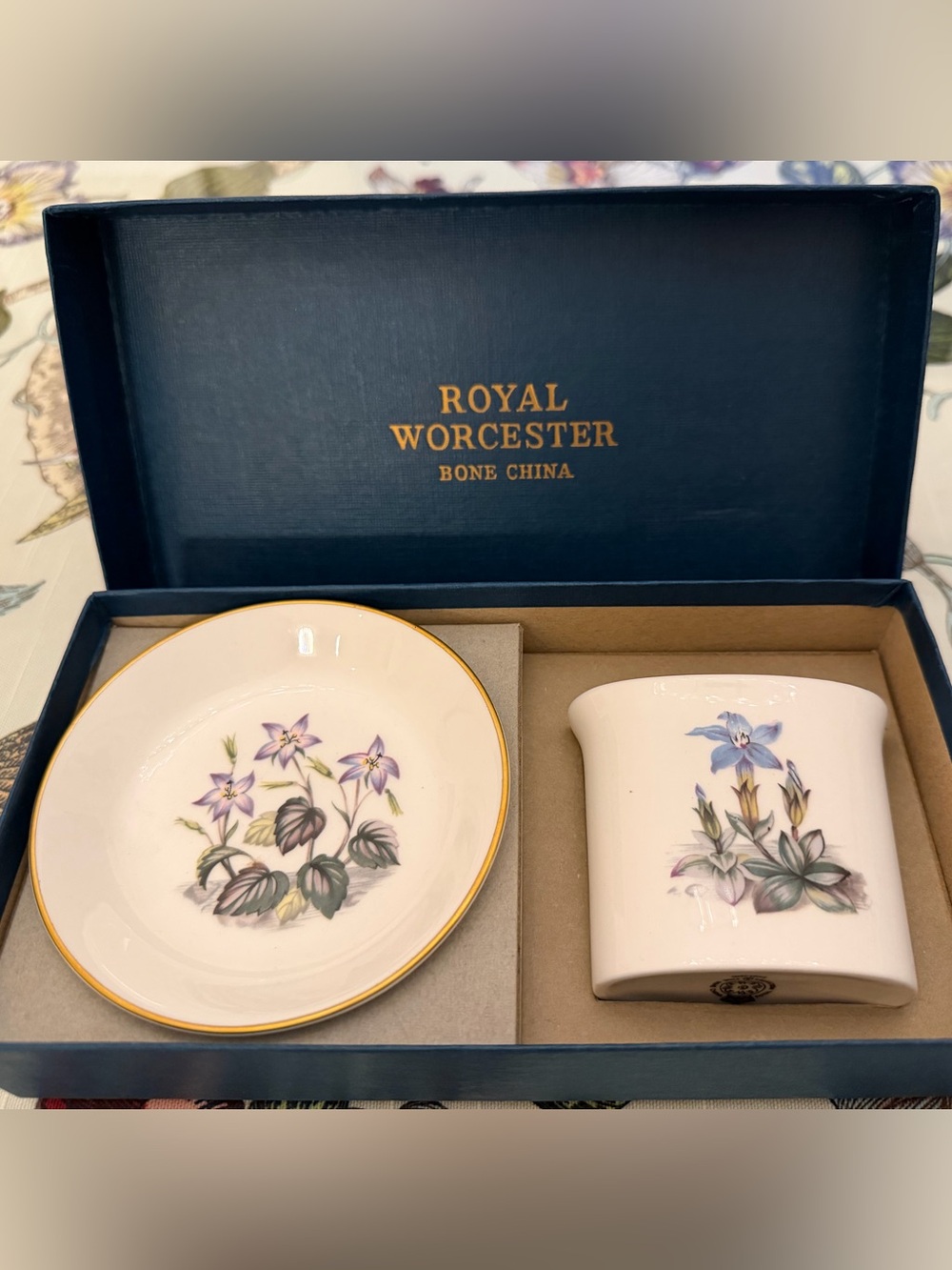 Vintage Royal Worcester Bone China Pin Dish & Toothpick Holder Set